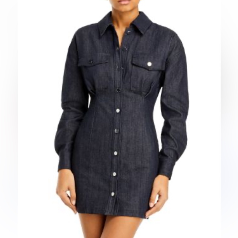 NWT Line & Dot Long Sleeve Button Front Shirt Dress Denim Button-Up Dress - Picture 1 of 6